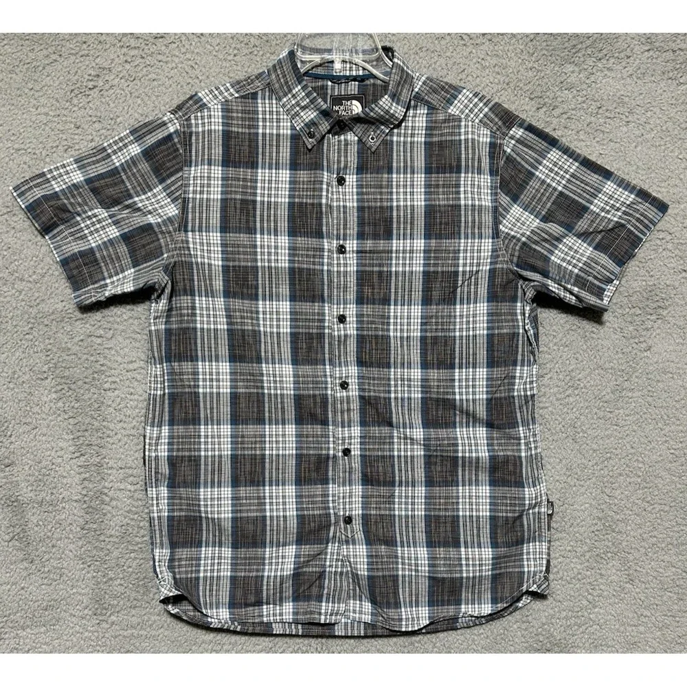 The North Face Black Plaid Button Down Shirt Short Sleeve Mens Size L‎ Gorpcore